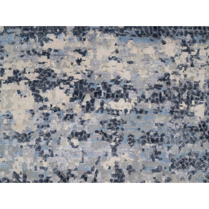 9'10" x 13'7" New Hand Knotted Blue Wool & Silk Rectangle Oriental Rug - MOA10290806