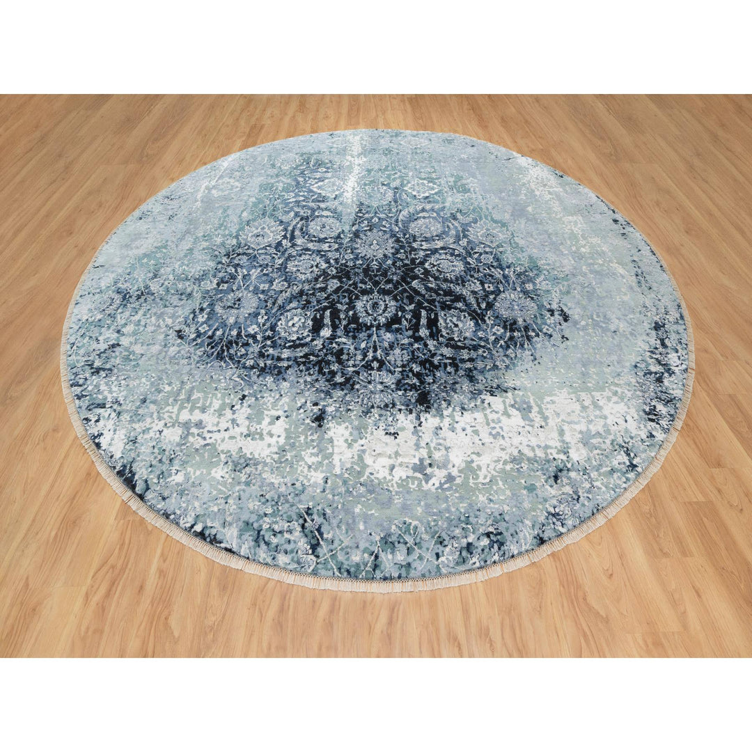 12'0" x 12'0" New Hand Knotted Grey Wool & Silk Round Oriental Rug - MOA10290808