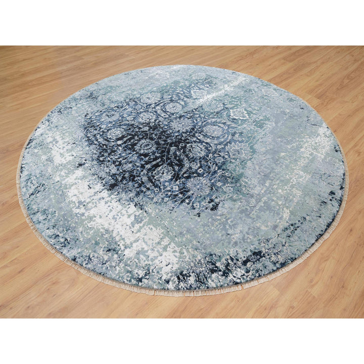 12'0" x 12'0" New Hand Knotted Grey Wool & Silk Round Oriental Rug - MOA10290808