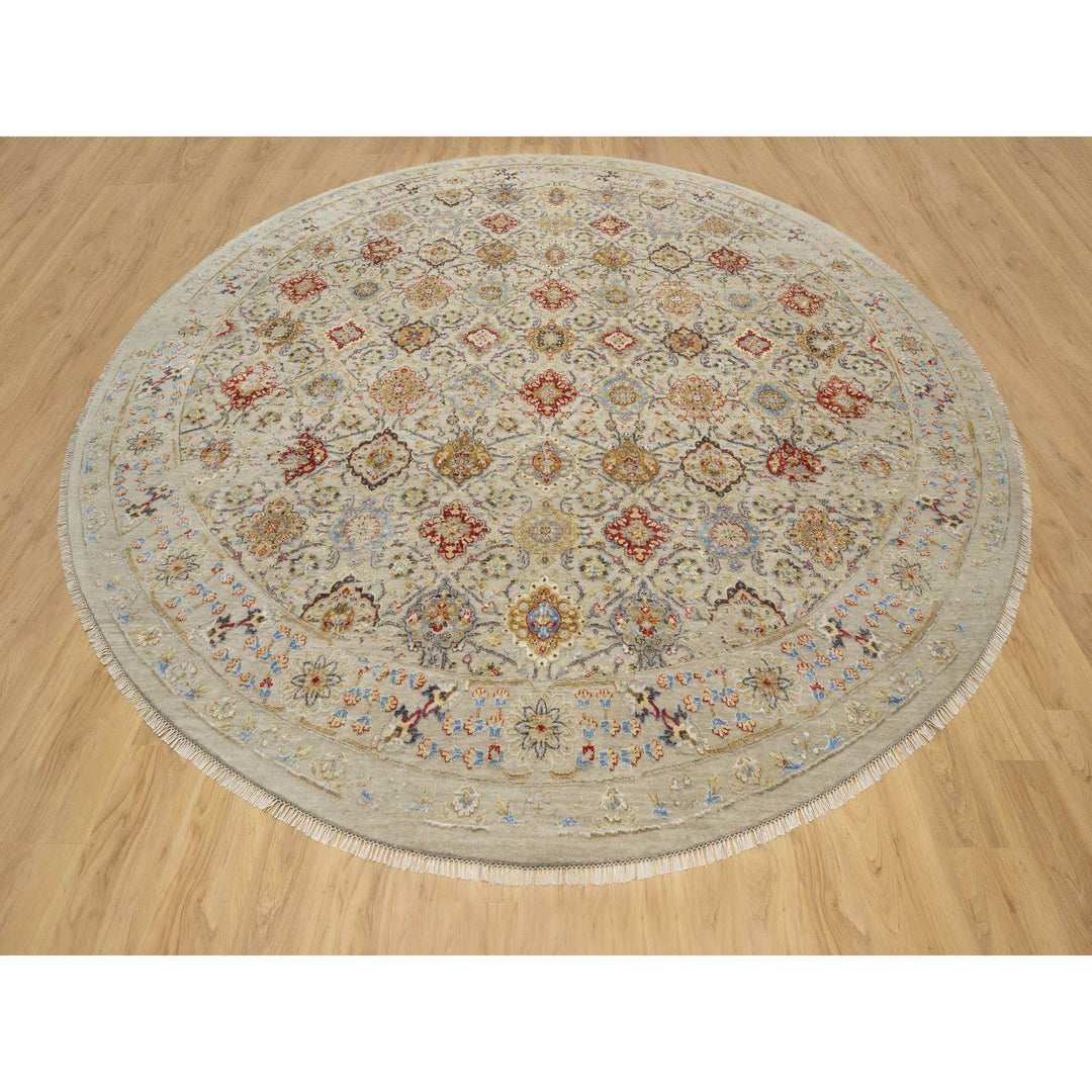 12'0" x 12'0" New Hand Knotted Beige Wool & Silk Round Oriental Rug - MOA10290813