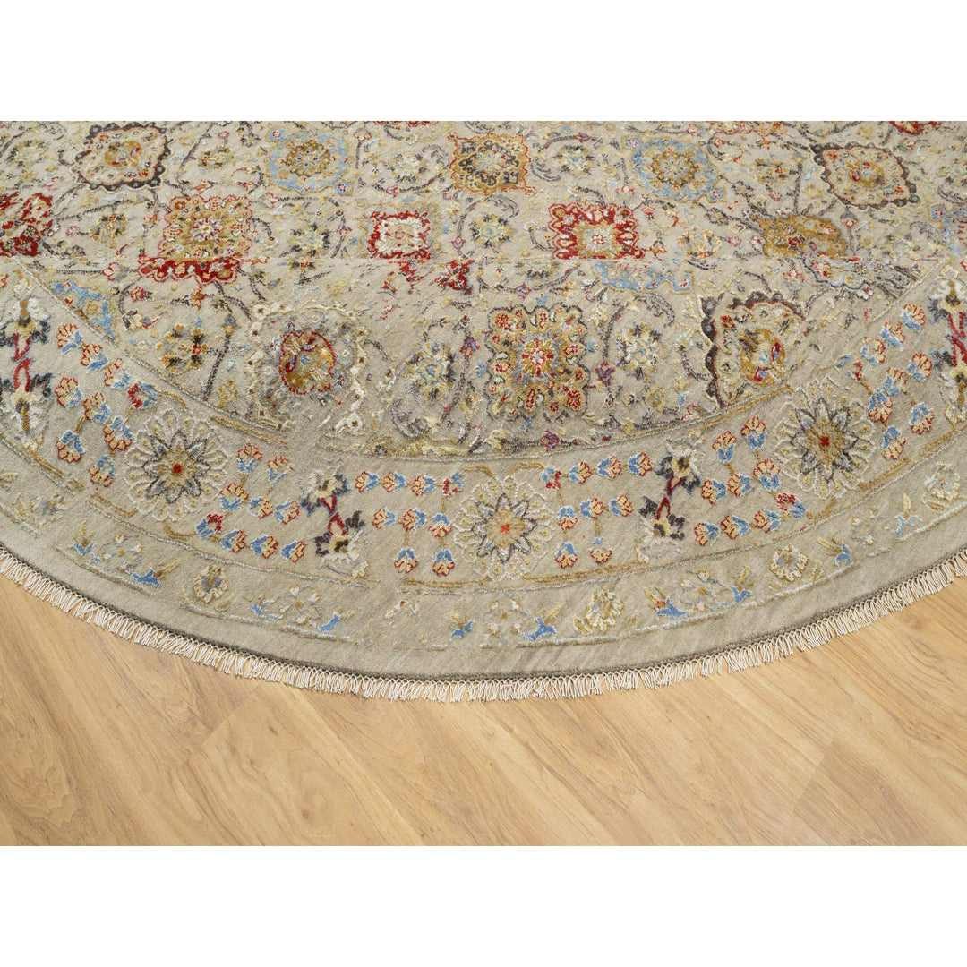 12'0" x 12'0" New Hand Knotted Beige Wool & Silk Round Oriental Rug - MOA10290813