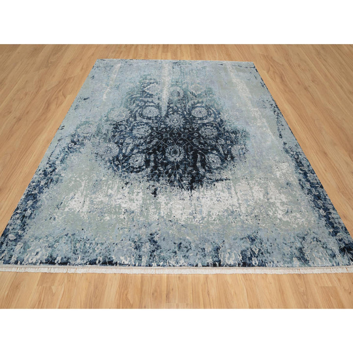 10'1" x 10'4" New Hand Knotted Grey Wool & Silk Square Oriental Rug - MOA10290820