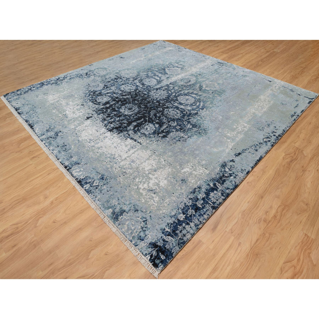 10'1" x 10'4" New Hand Knotted Grey Wool & Silk Square Oriental Rug - MOA10290820