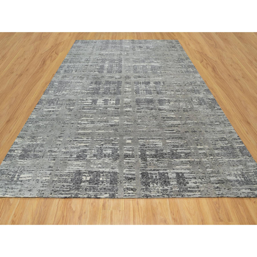 9'1" x 12'1" New Hand Knotted Grey Wool Rectangle Oriental Rug - MOA10290829