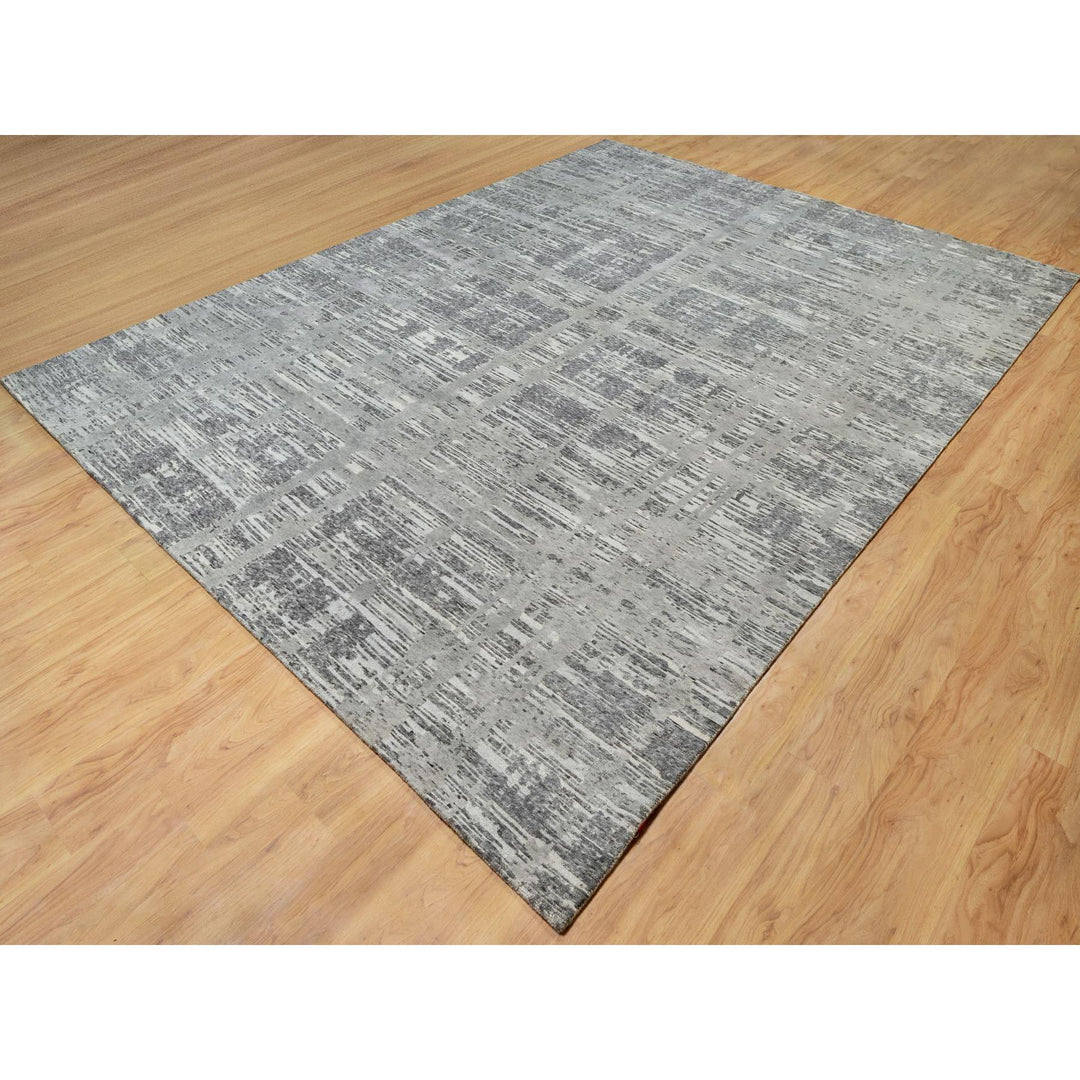 9'1" x 12'1" New Hand Knotted Grey Wool Rectangle Oriental Rug - MOA10290829