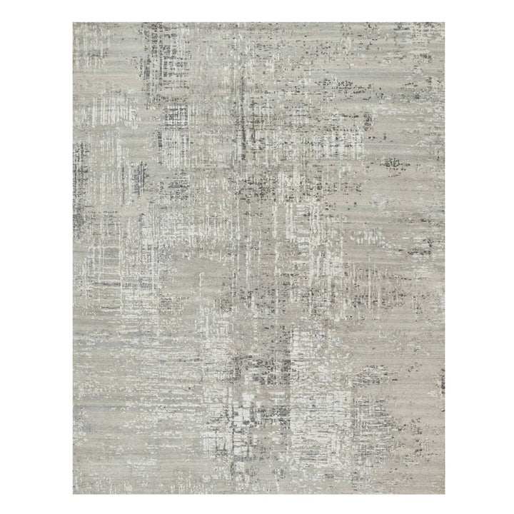 8'0" x 10'2" New Hand Knotted Grey Wool Rectangle Oriental Rug - MOA10290830