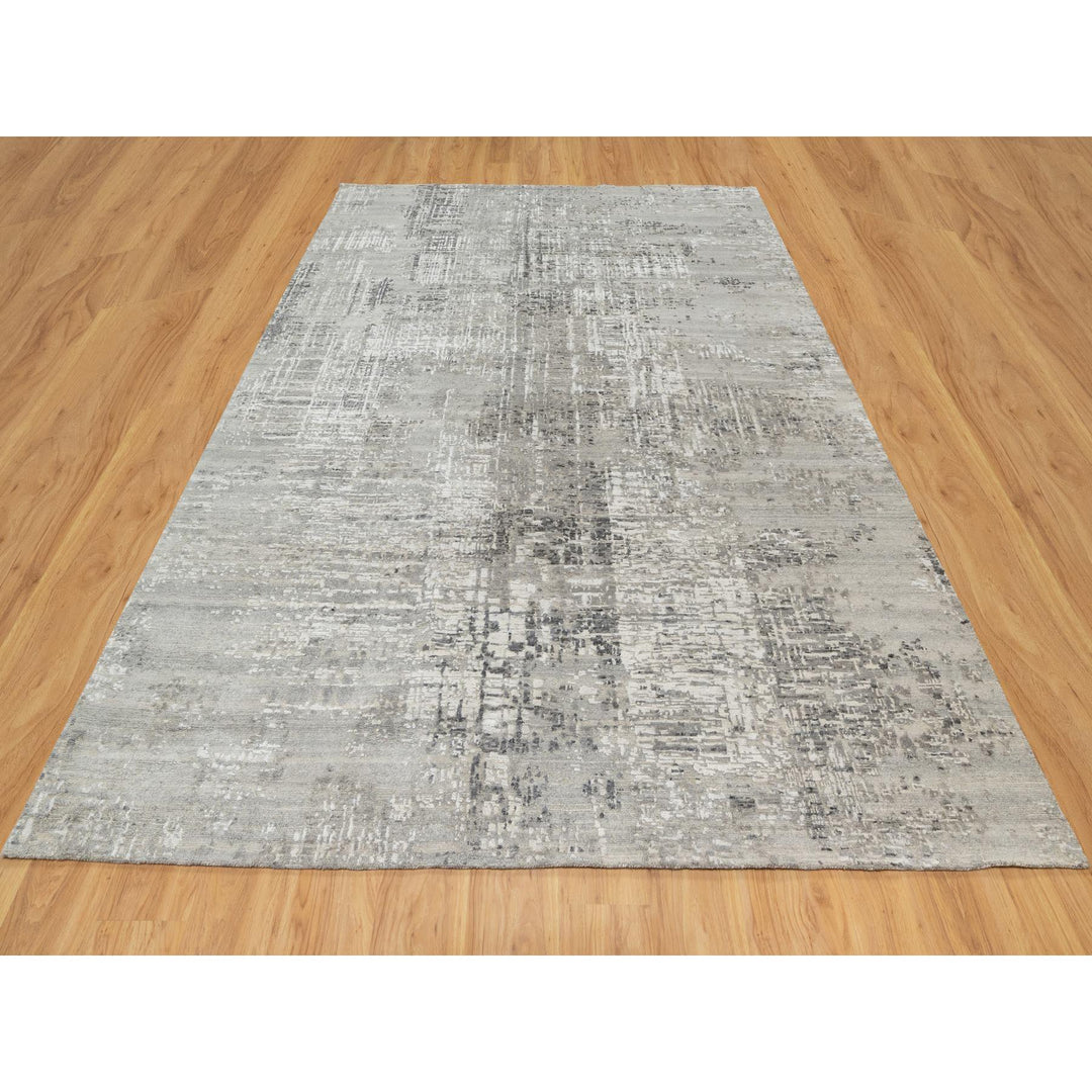 8'0" x 10'2" New Hand Knotted Grey Wool Rectangle Oriental Rug - MOA10290830