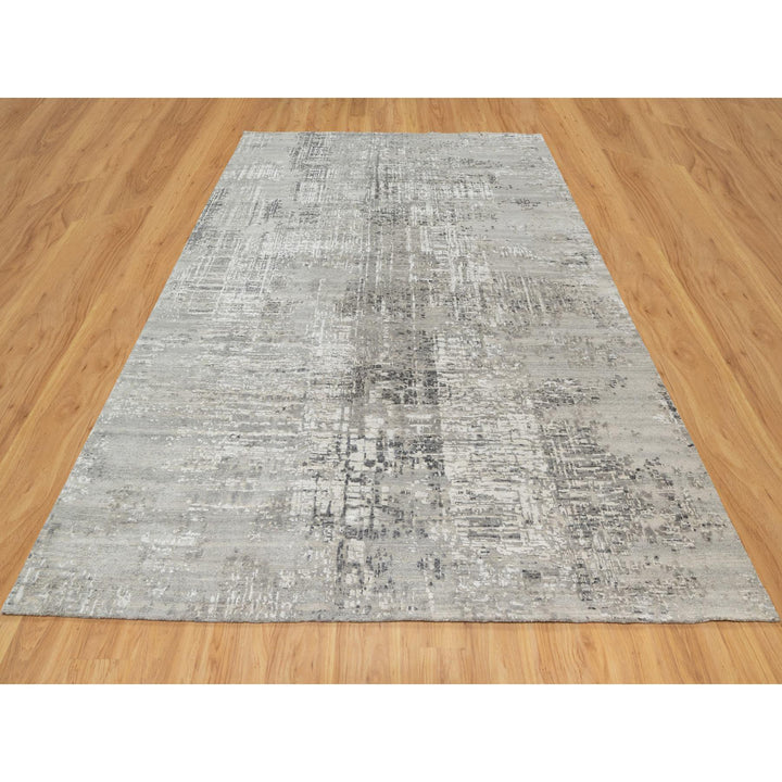 8'0" x 10'2" New Hand Knotted Grey Wool Rectangle Oriental Rug - MOA10290830