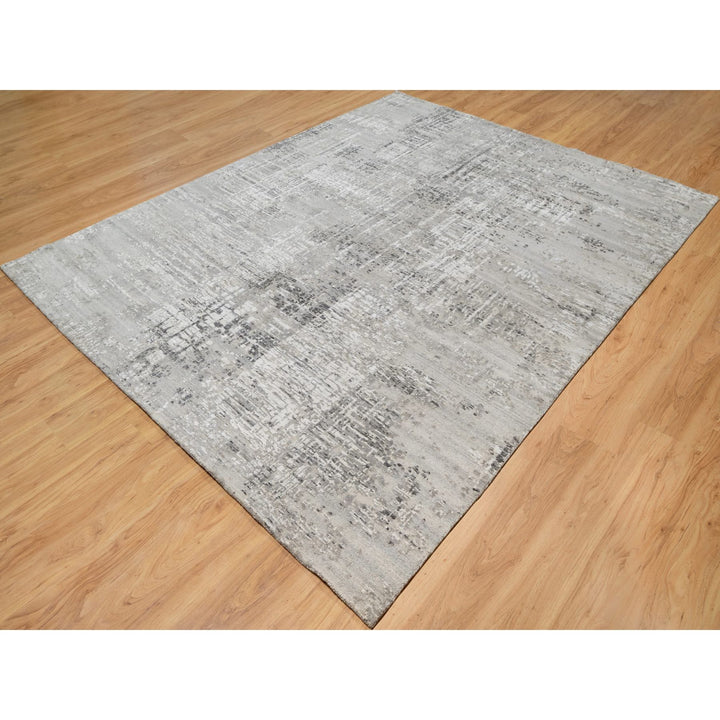 8'0" x 10'2" New Hand Knotted Grey Wool Rectangle Oriental Rug - MOA10290830