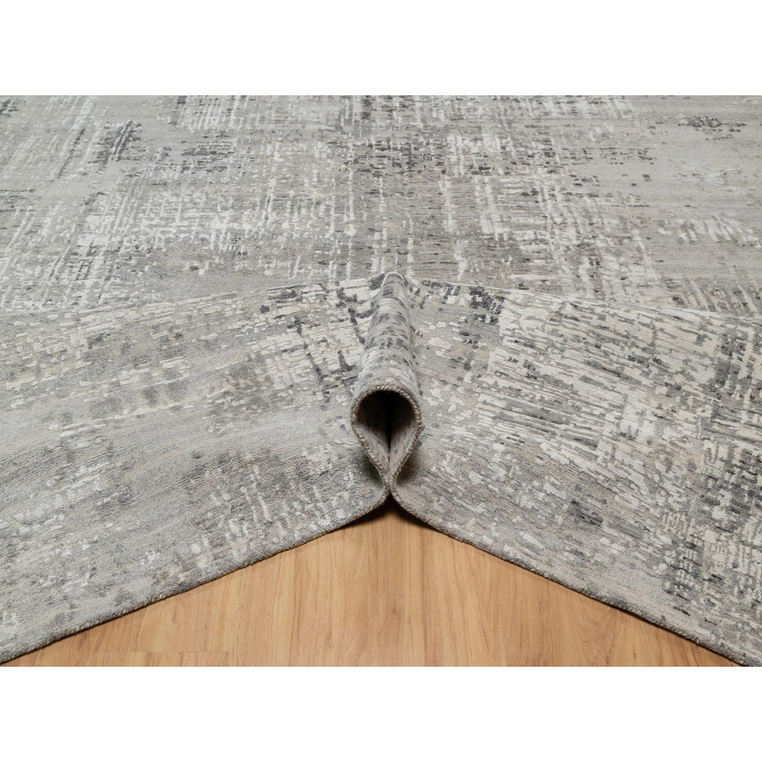 8'0" x 10'2" New Hand Knotted Grey Wool Rectangle Oriental Rug - MOA10290830