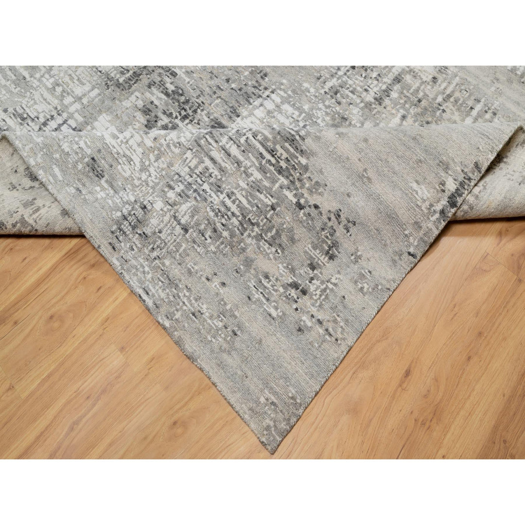 8'0" x 10'2" New Hand Knotted Grey Wool Rectangle Oriental Rug - MOA10290830