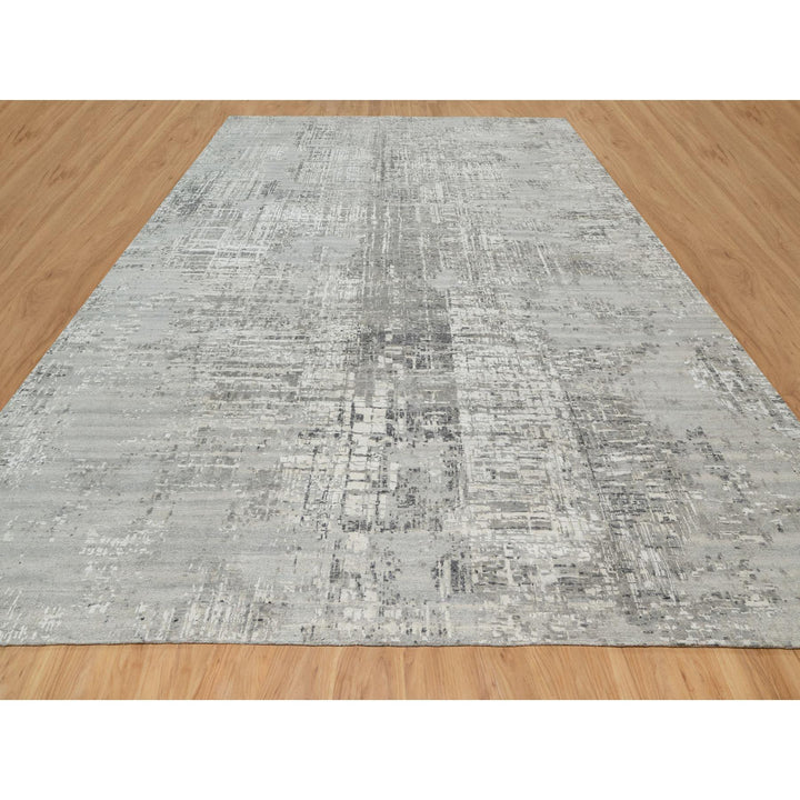 12'0" x 14'9" New Hand Knotted Grey Wool Rectangle Oriental Rug - MOA10290837