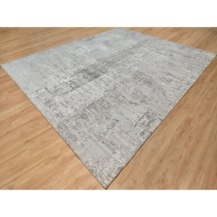 12'0" x 14'9" New Hand Knotted Grey Wool Rectangle Oriental Rug - MOA10290837