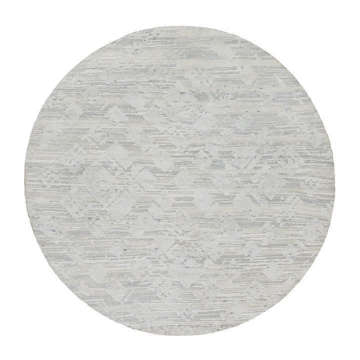 6'0" x 6'0" New Hand Knotted Grey Wool Round Oriental Rug - MOA10290839