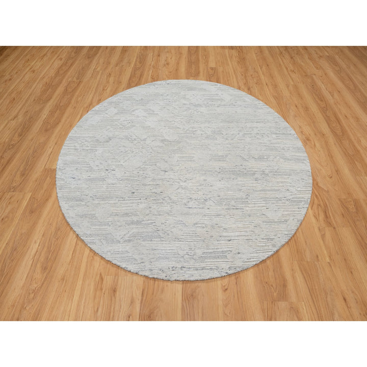 6'0" x 6'0" New Hand Knotted Grey Wool Round Oriental Rug - MOA10290839