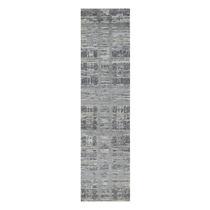 2'6" x 10'0" New Hand Knotted Grey Wool Runner Oriental Rug - MOA10290843