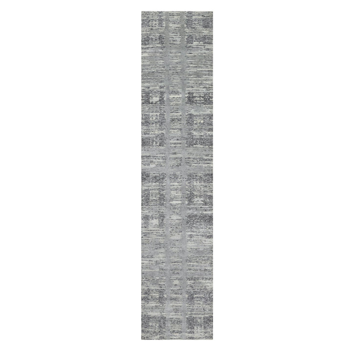 2'6" x 11'8" New Hand Knotted Grey Wool Runner Oriental Rug - MOA10290844