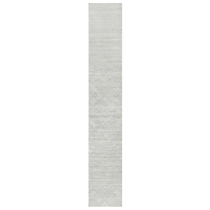 2'6" x 15'9" New Hand Knotted Grey Wool Runner Oriental Rug - MOA10290845