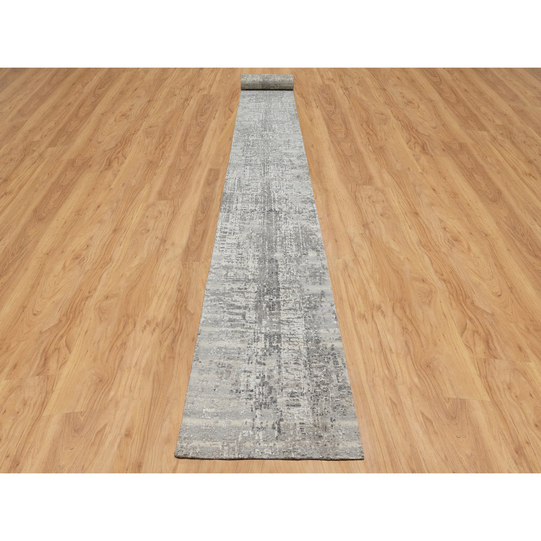 2'7" x 28'0" New Hand Knotted Grey Wool Runner Oriental Rug - MOA10290846