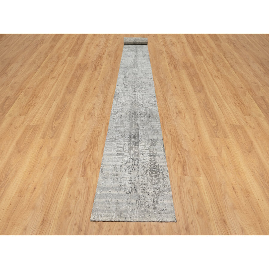 2'6" x 26'0" New Hand Knotted Grey Wool Runner Oriental Rug - MOA10290847