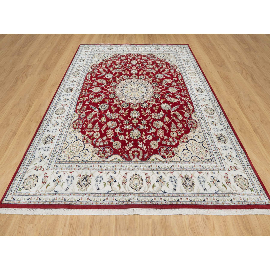 7'10" x 10'3" New Hand Knotted Red Wool & Silk Rectangle Oriental Rug - MOA10290854