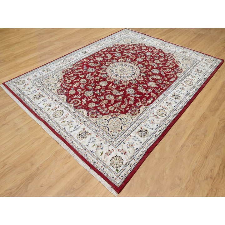 7'10" x 10'3" New Hand Knotted Red Wool & Silk Rectangle Oriental Rug - MOA10290854