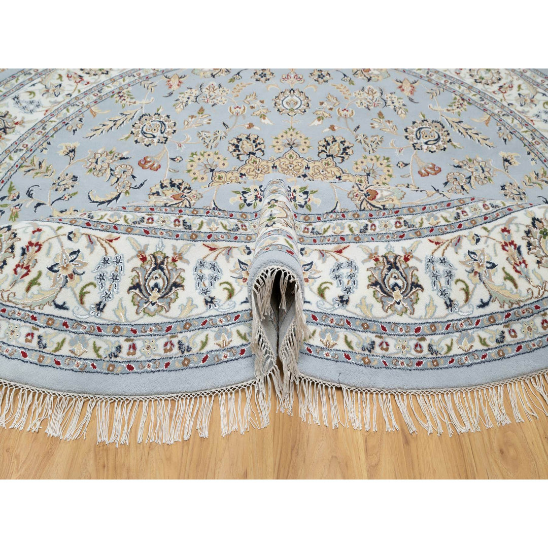 9'0" x 9'0" New Hand Knotted Blue Wool & Silk Round Oriental Rug - MOA10290867