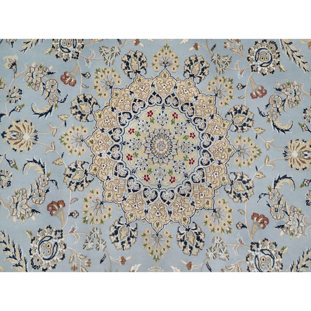 9'0" x 9'0" New Hand Knotted Blue Wool & Silk Round Oriental Rug - MOA10290867