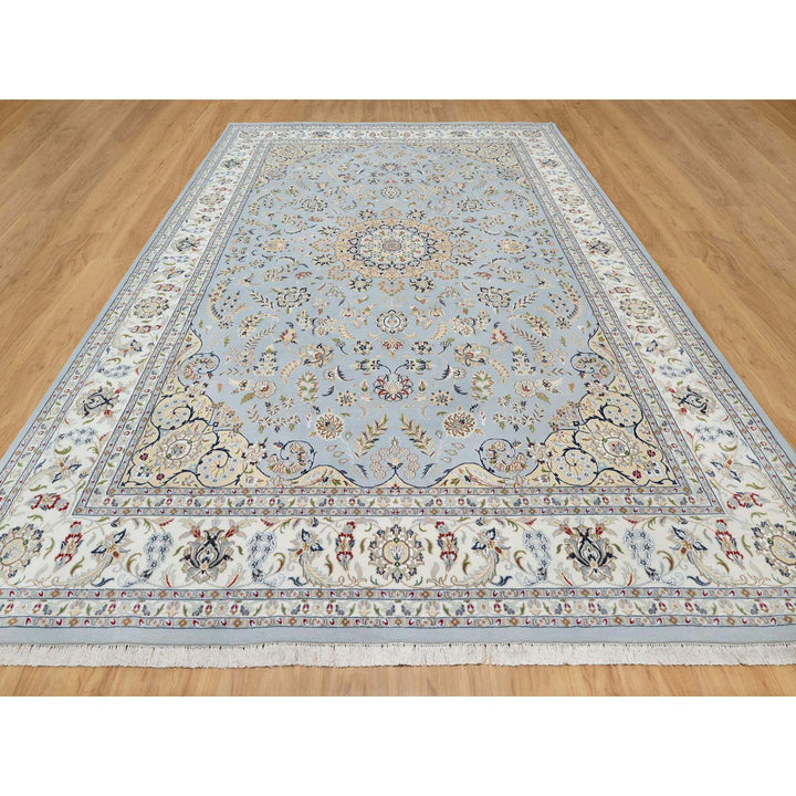 9'9" x 14'3" New Hand Knotted Blue Wool & Silk Rectangle Oriental Rug - MOA10290872