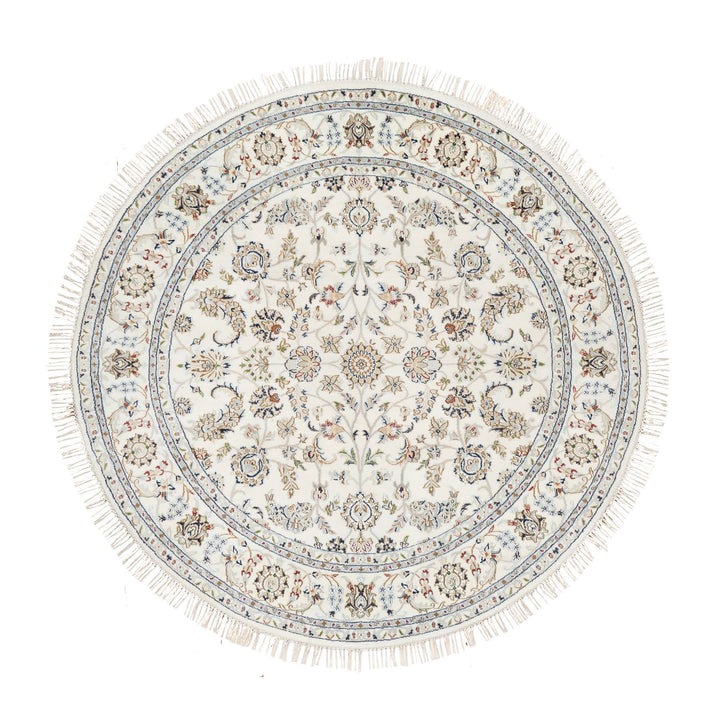 6'0" x 6'0" New Hand Knotted Ivory Cotton Round Oriental Rug - MOA10290875