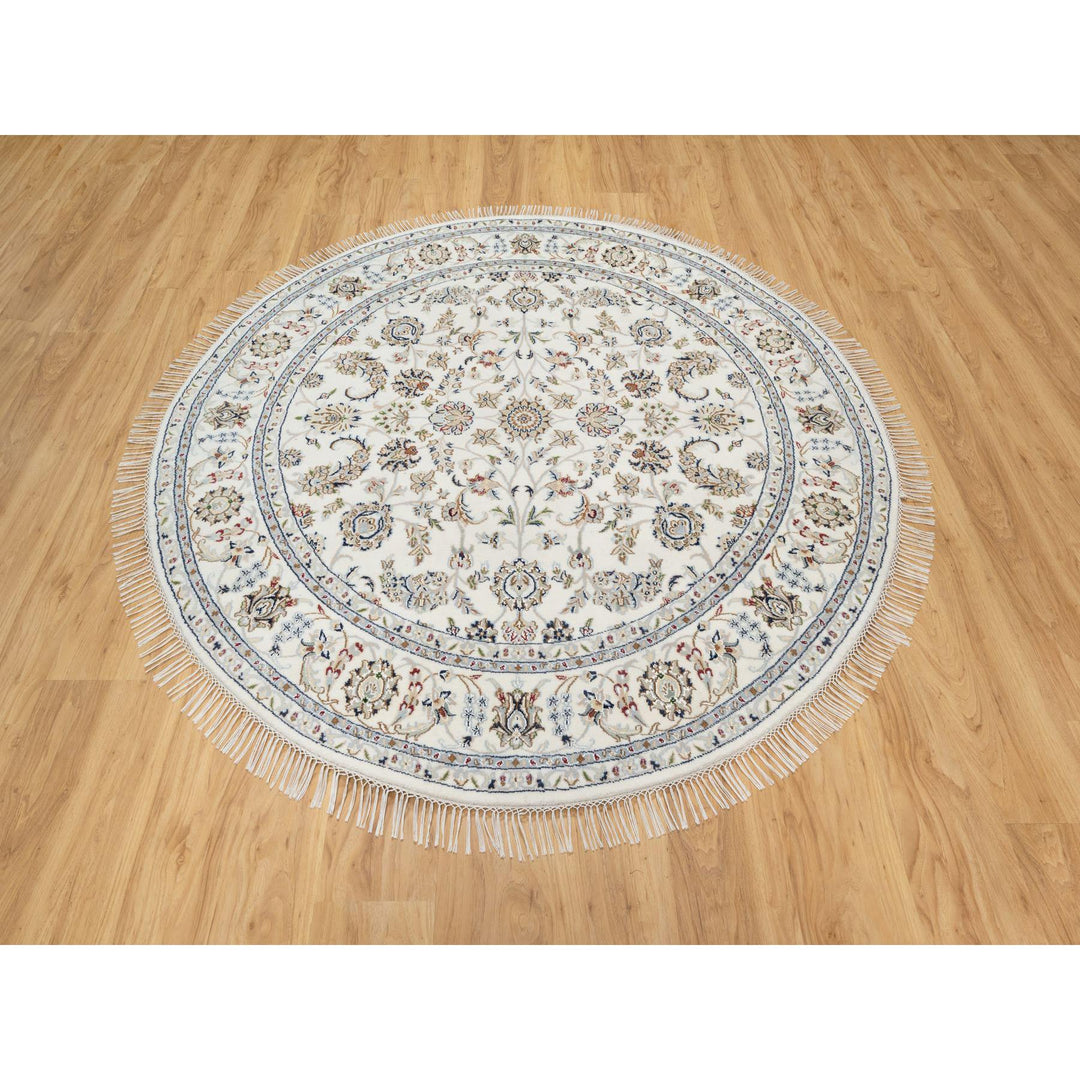 6'0" x 6'0" New Hand Knotted Ivory Cotton Round Oriental Rug - MOA10290875