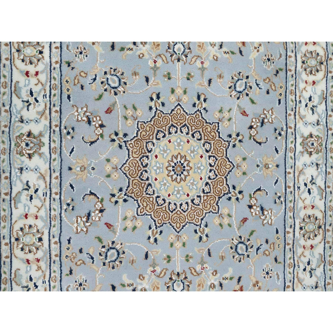 2'8" x 6'6" New Hand Knotted Blue Wool & Silk Runner Oriental Rug - MOA10290878