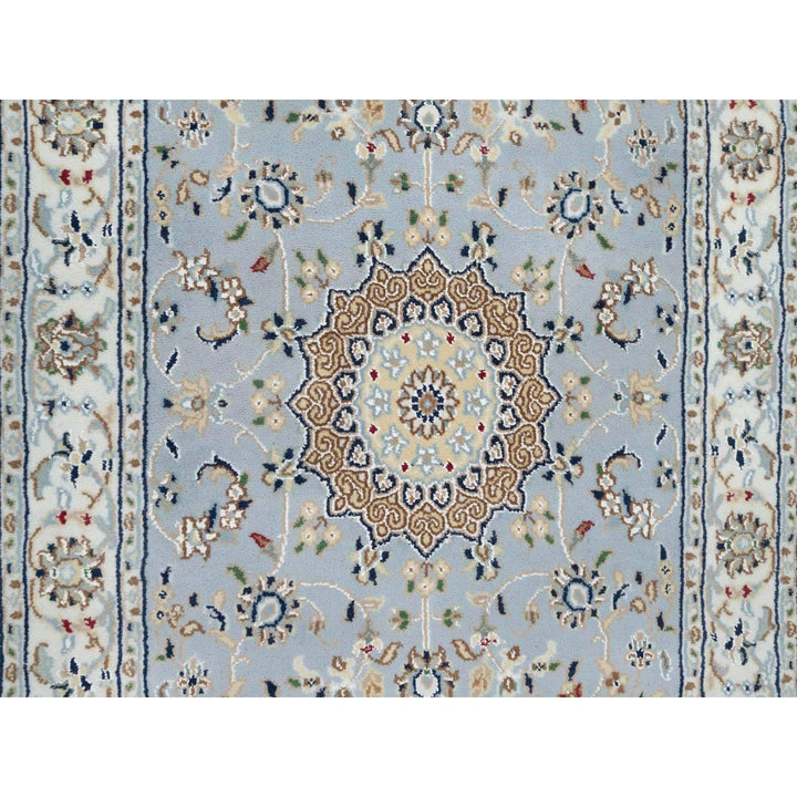 2'8" x 6'6" New Hand Knotted Blue Wool & Silk Runner Oriental Rug - MOA10290891