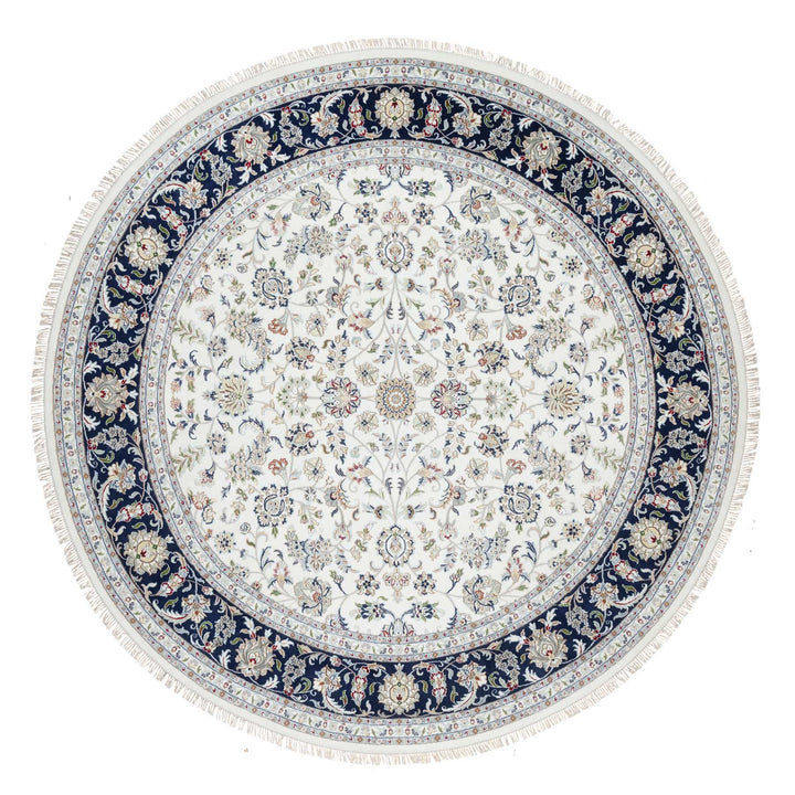 9'9" x 9'9" New Hand Knotted Ivory Wool & Silk Round Oriental Rug - MOA10290907