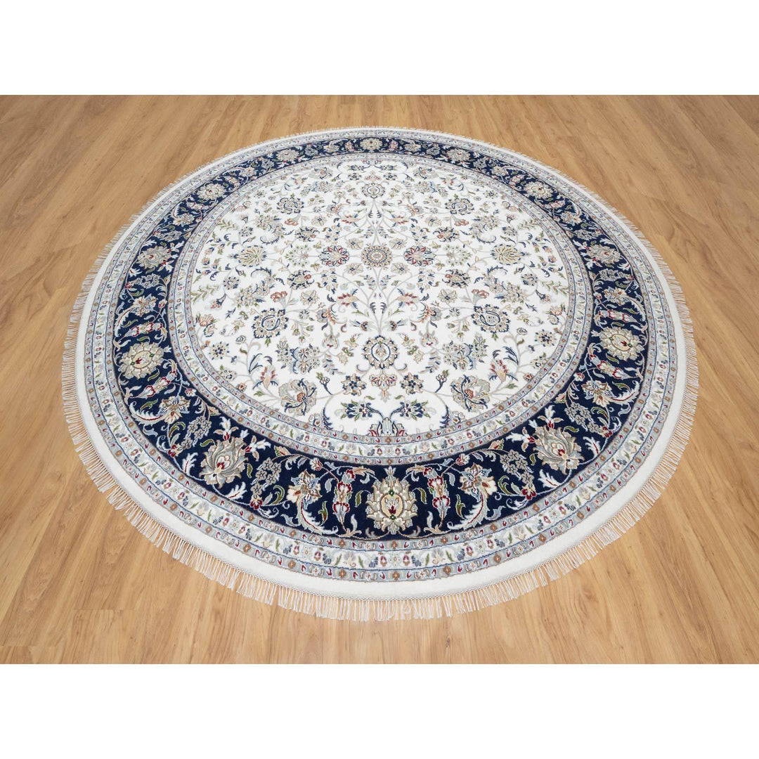 9'9" x 9'9" New Hand Knotted Ivory Wool & Silk Round Oriental Rug - MOA10290907