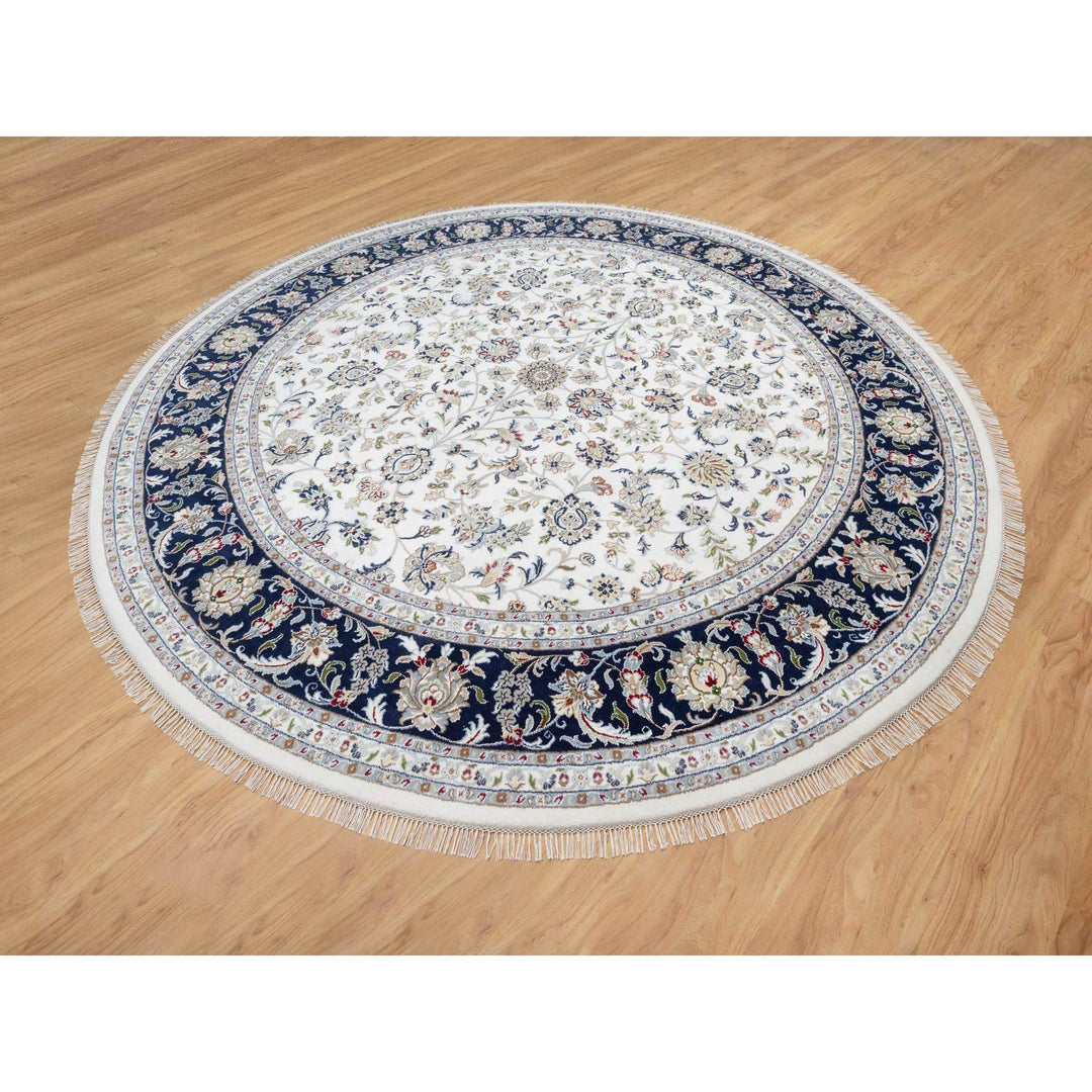 9'9" x 9'9" New Hand Knotted Ivory Wool & Silk Round Oriental Rug - MOA10290907