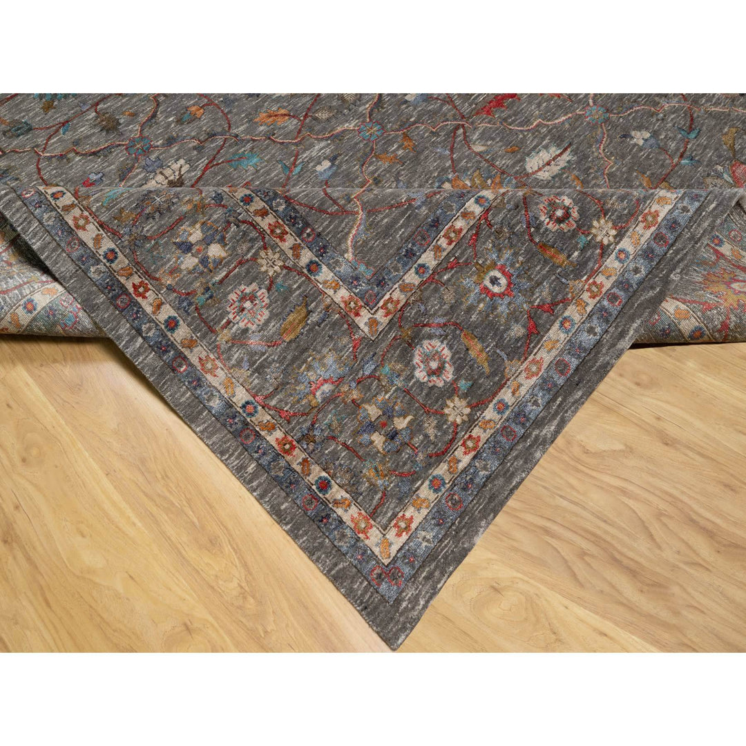 8'11" x 12'1" New Hand Knotted Brown Wool & Silk Rectangle Oriental Rug - MOA10290941