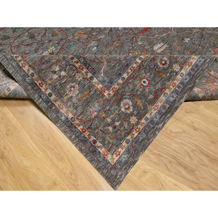 8'11" x 12'1" New Hand Knotted Brown Wool & Silk Rectangle Oriental Rug - MOA10290941