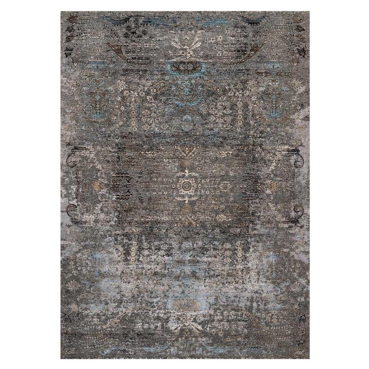 9'11" x 14'0" New Hand Knotted Grey Wool & Silk Rectangle Oriental Rug - MOA10290954