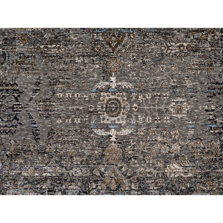 9'11" x 14'0" New Hand Knotted Grey Wool & Silk Rectangle Oriental Rug - MOA10290954