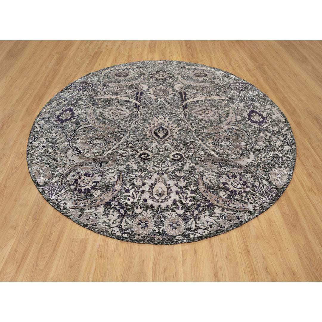 9'6" x 9'6" New Hand Knotted Brown Wool & Silk Round Oriental Rug - MOA10290958