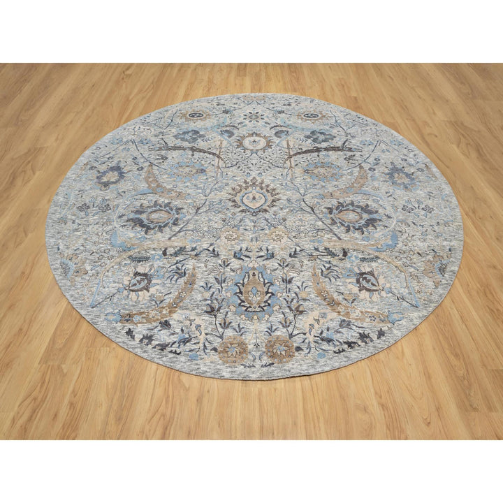 10'1" x 10'1" New Hand Knotted Ivory Wool & Silk Round Oriental Rug - MOA10290959