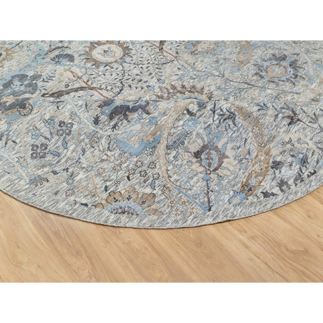 10'1" x 10'1" New Hand Knotted Ivory Wool & Silk Round Oriental Rug - MOA10290959