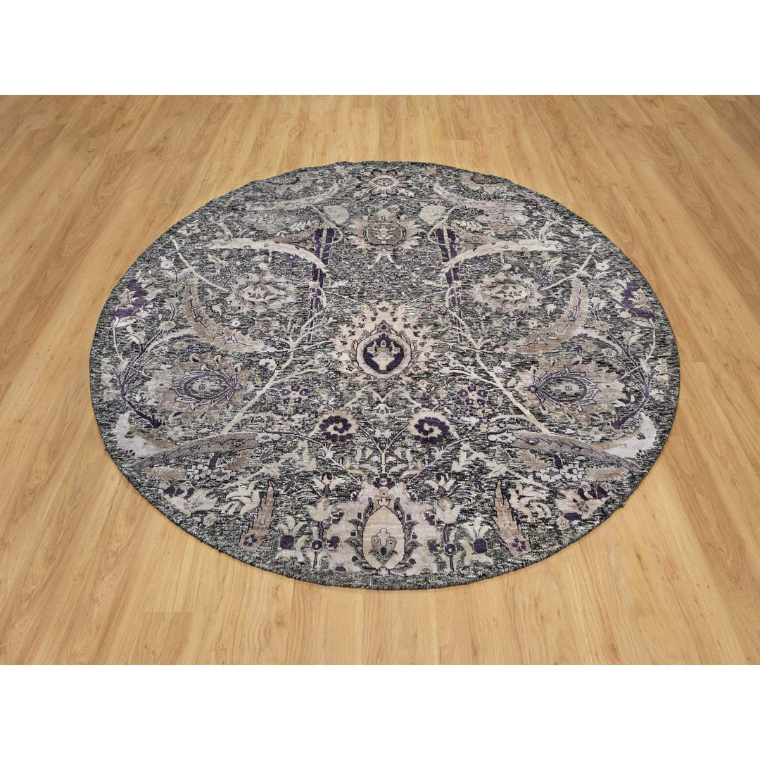 7'10" x 7'10" New Hand Knotted Brown Cotton Round Oriental Rug - MOA10290973