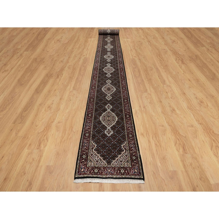 2'7" x 24'1" New Hand Knotted Black Wool Runner Oriental Rug - MOA10290981