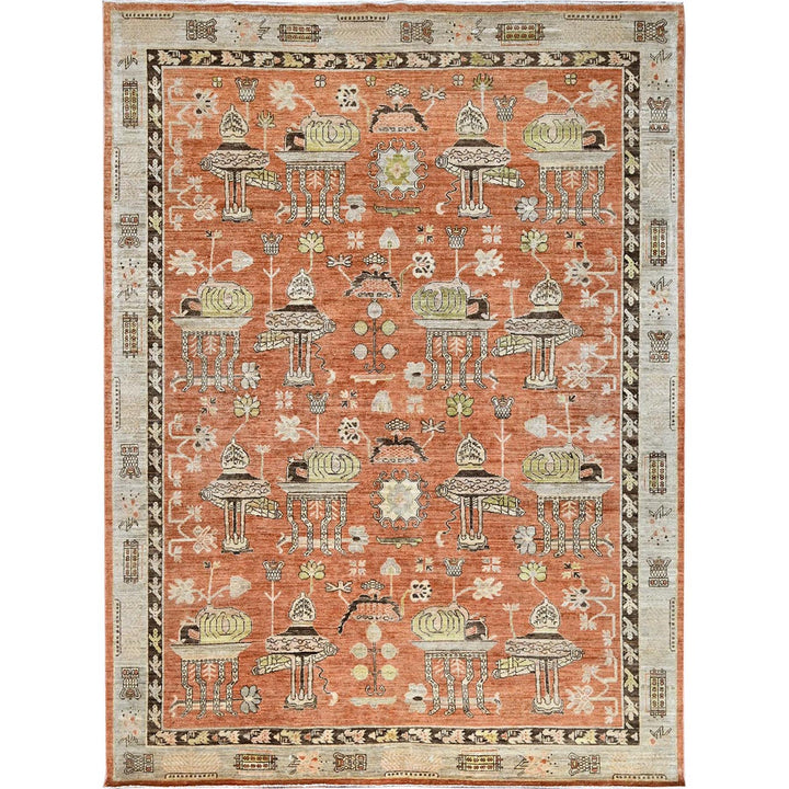 8'10" x 11'10" New Hand Knotted Orange Wool Rectangle Oriental Rug - MOA102909