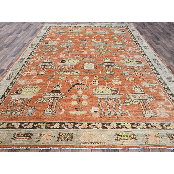 8'10" x 11'10" New Hand Knotted Orange Wool Rectangle Oriental Rug - MOA102909