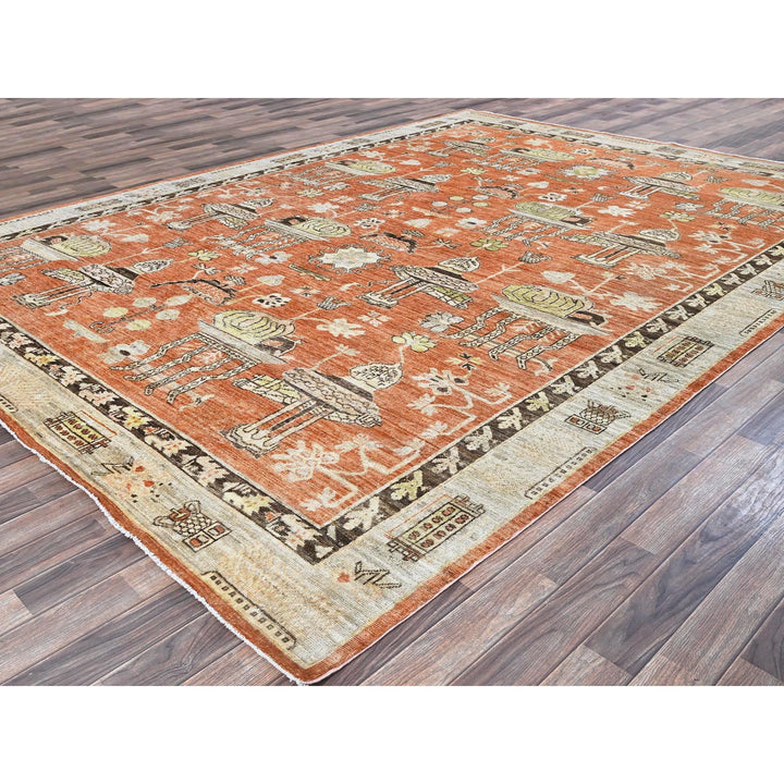 8'10" x 11'10" New Hand Knotted Orange Wool Rectangle Oriental Rug - MOA102909