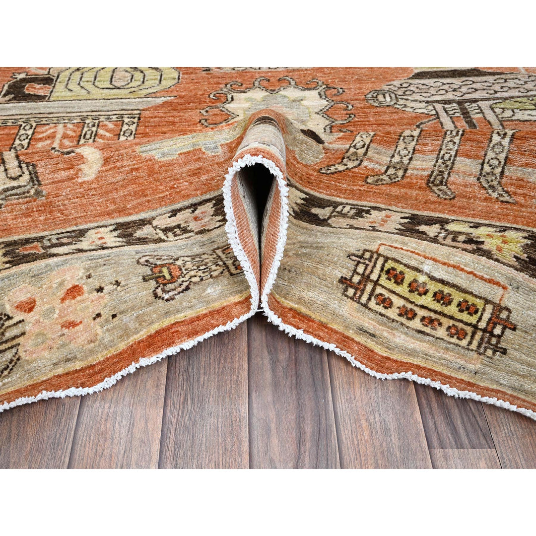 8'10" x 11'10" New Hand Knotted Orange Wool Rectangle Oriental Rug - MOA102909
