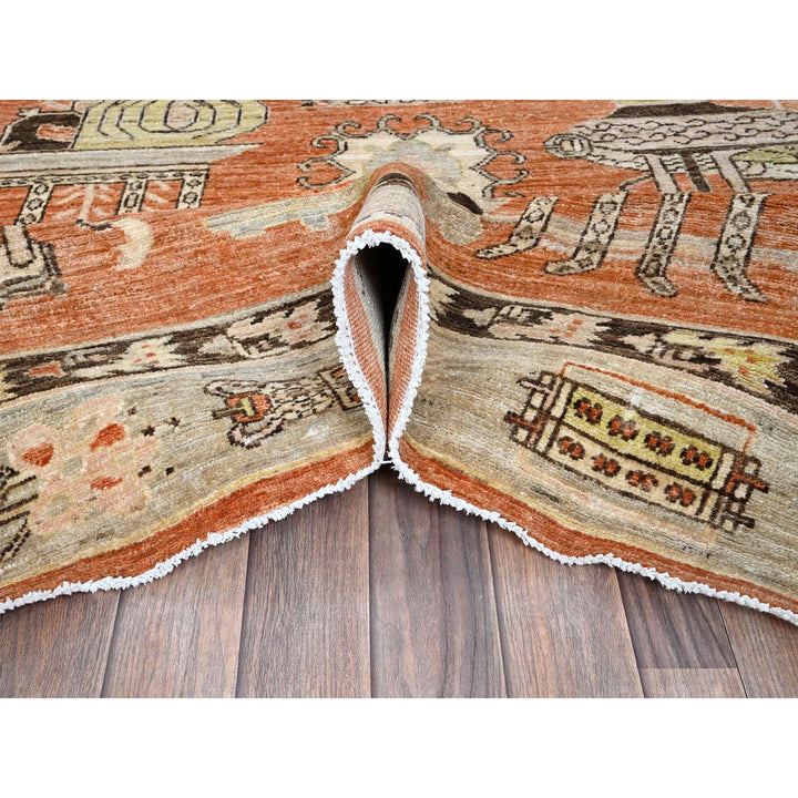 8'10" x 11'10" New Hand Knotted Orange Wool Rectangle Oriental Rug - MOA102909